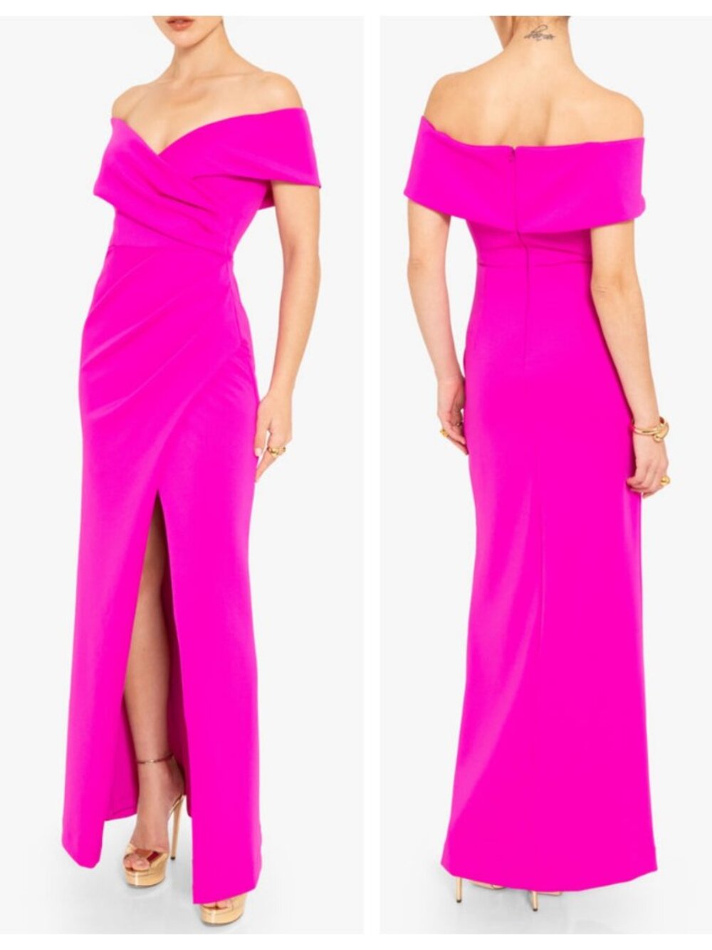 Black Halo Prisma Off-shoulder Colum Gown Vibrant Pink